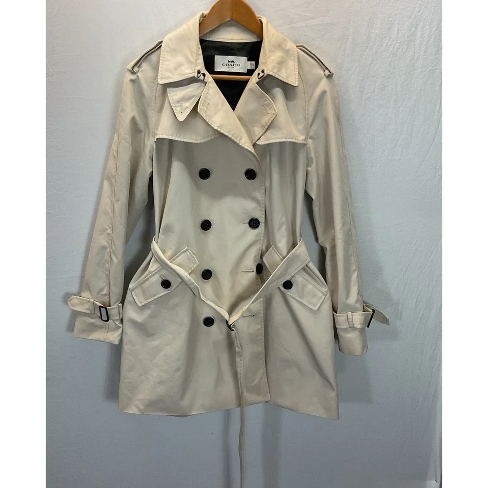 Coach Classic Trench Coat Women's Size L Cotton Canvas Belted City Career Dressy